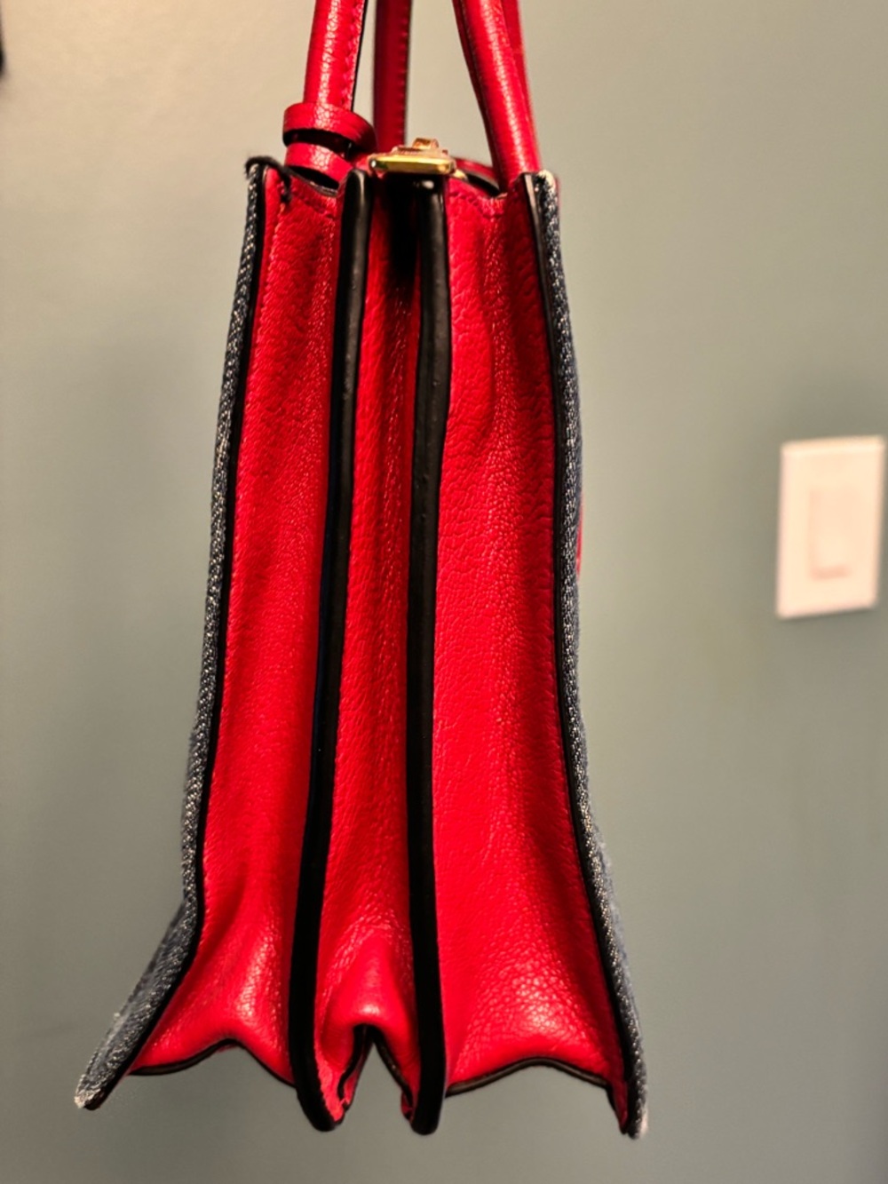 Miu Miu Denim Satchel with Red Leather Trim - Picture 5 of 15